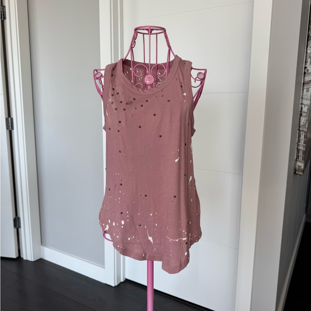 Chaser Mauve Tank Top with Distressed Details